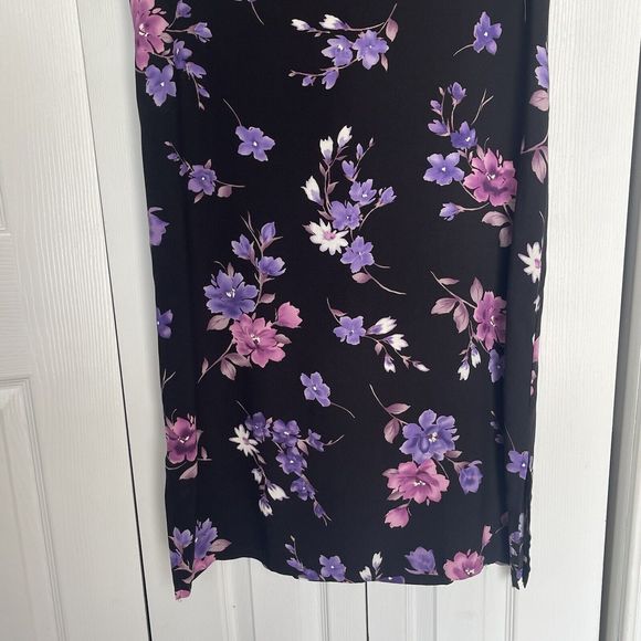 Women Black Floral Scoop Neck Sleeveless Midi Dress Size 12 Vintage - Picture 9 of 10